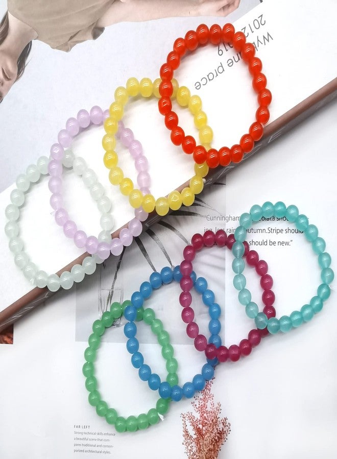 FIRAZIO 24Pcs 8mm Beaded Bracelet for Women Mens Handmade Glass Beads Bracelet Colorful Crystal Bracelet Elastic Round Bead Bracelets Jewelry - Image 5